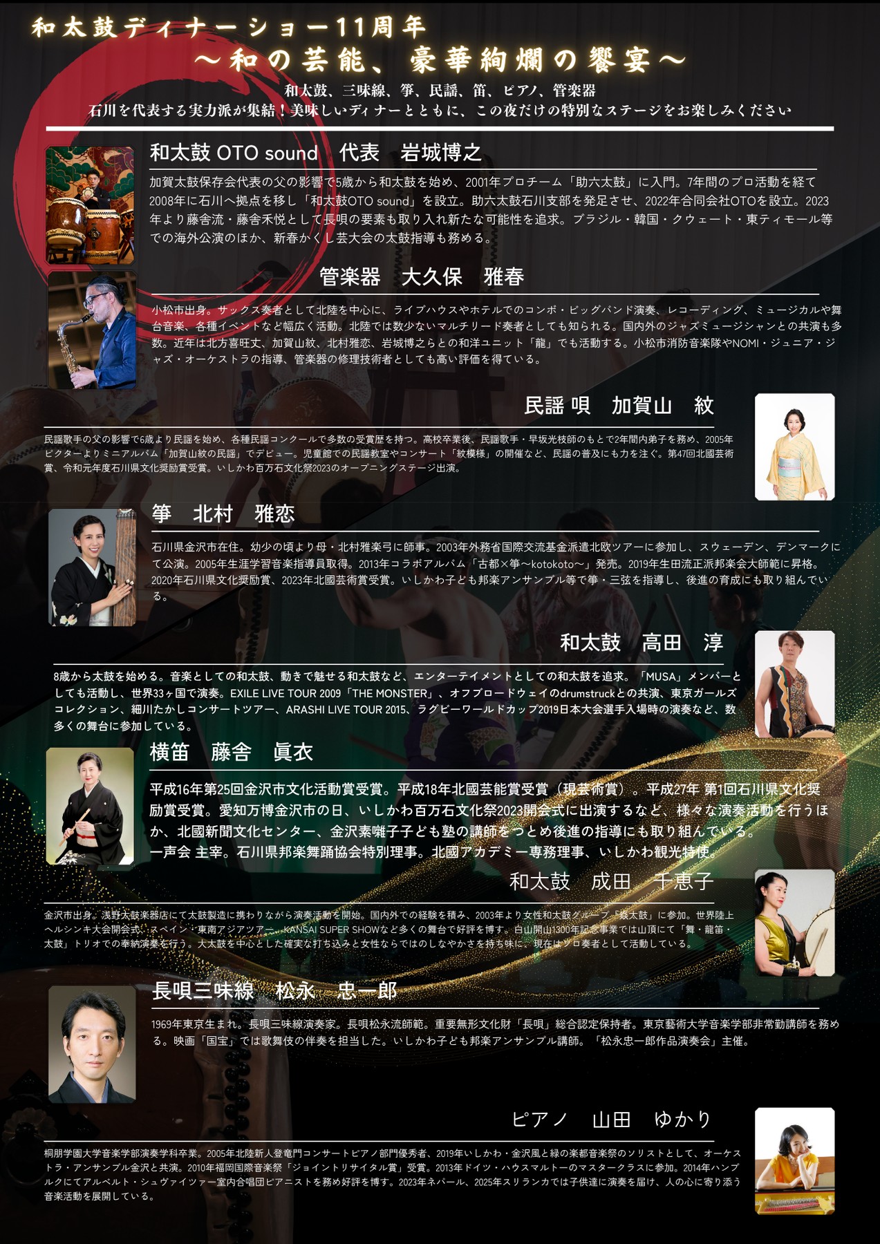 出演者プロフィール 和太鼓ディナーショー11周年